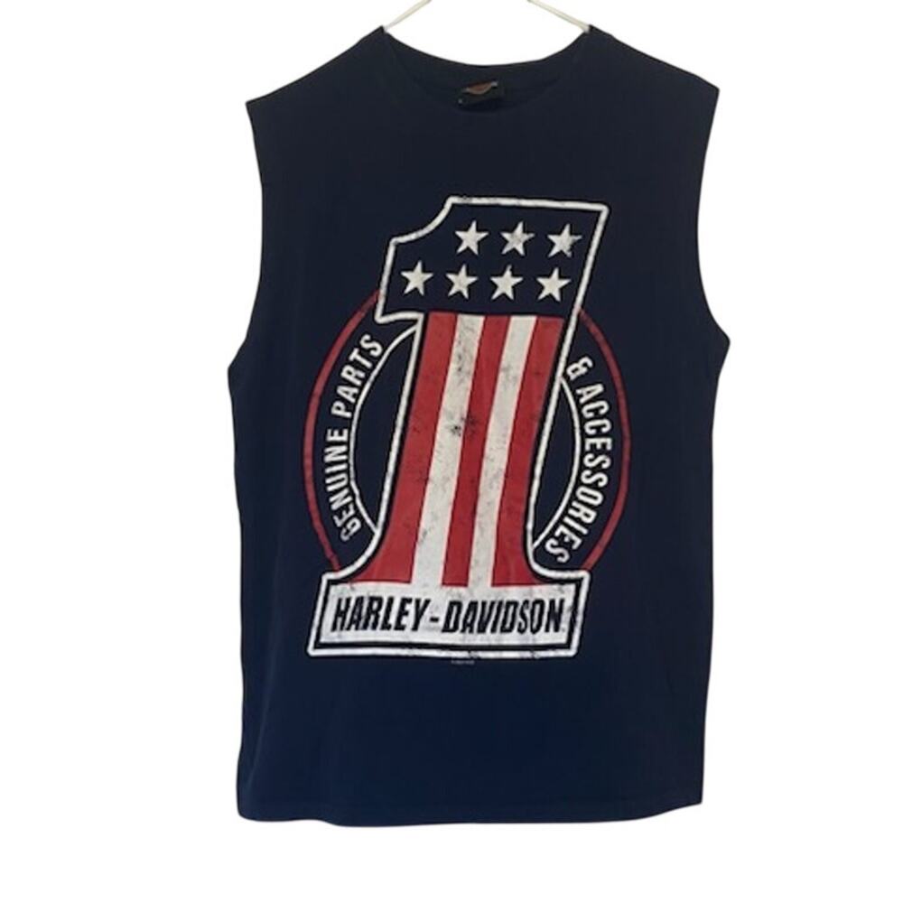 Harley Men’s Navy Sleeveless Shirt • Cotton Muscle Tee • Large